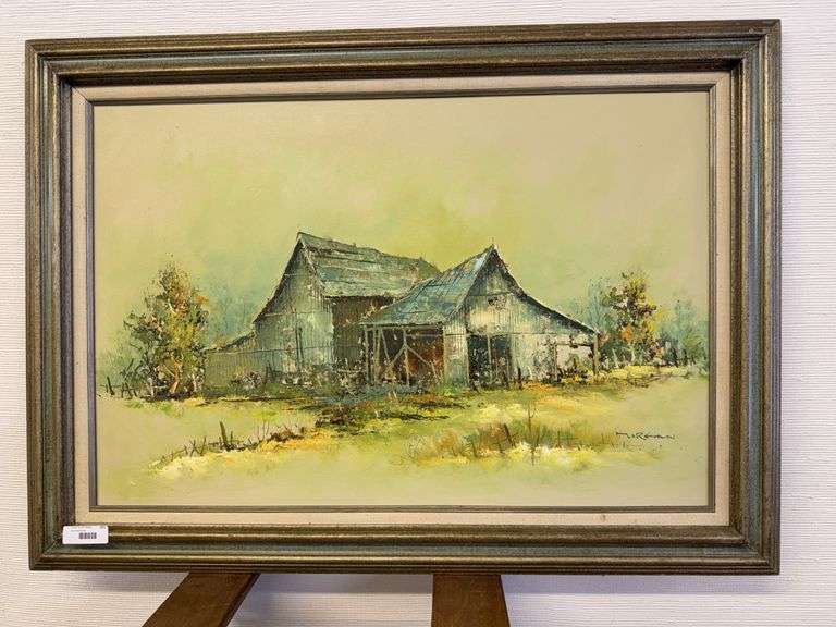 Framed Oil Painting of Barns by Morgan image