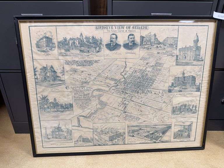 Framed Birdseye View of Abilene, Kansas Map image