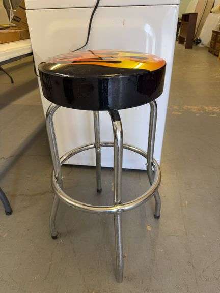 Retro Style Chrome Bar Stool with Flame Design image