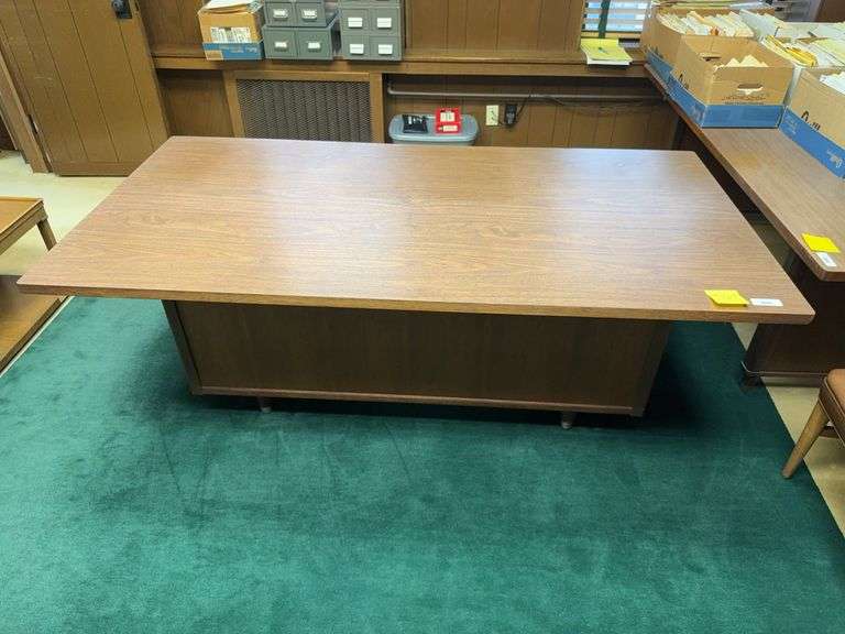Large Woodgrain Office Desk with Drawers image
