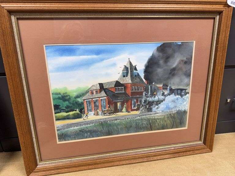 Framed Watercolor Painting of a Train at the Winfield Station image