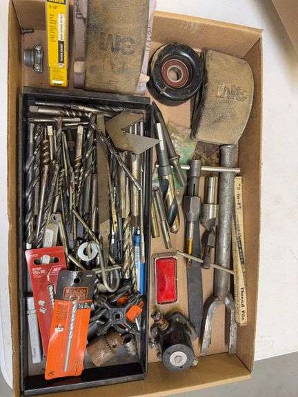 Mixed Lot of Drill Bits, Taps, Files, 3M Sanding Blocks, and Other Tools image