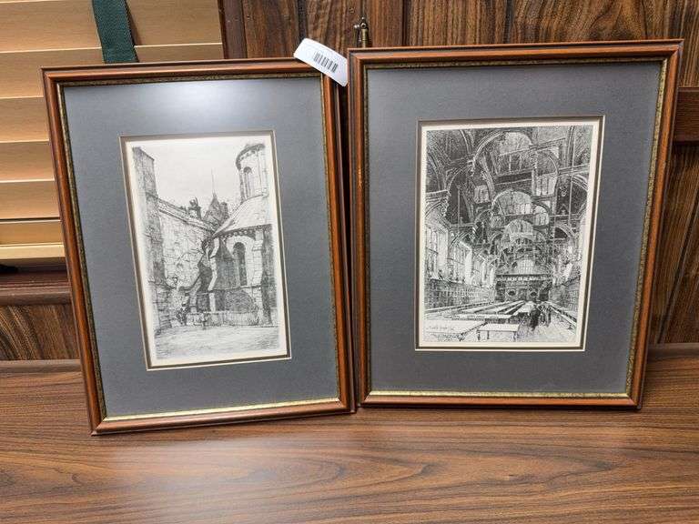 Pair of Framed Architectural Prints by Josette Luton - Middle Temple Hall image