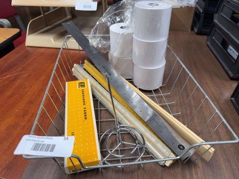 Office Supply Lot: Paper Rolls, Ruler, Measuring Tools & Erasers image