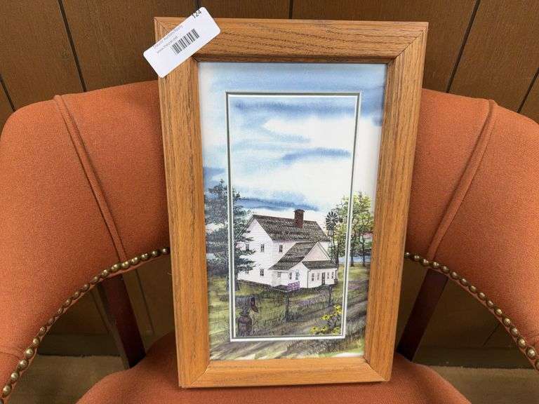 Framed Art on the Park 1998 Watercolor Farmhouse Scene image