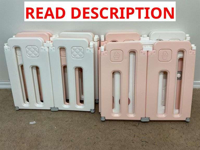 Pink and white baby playpen image