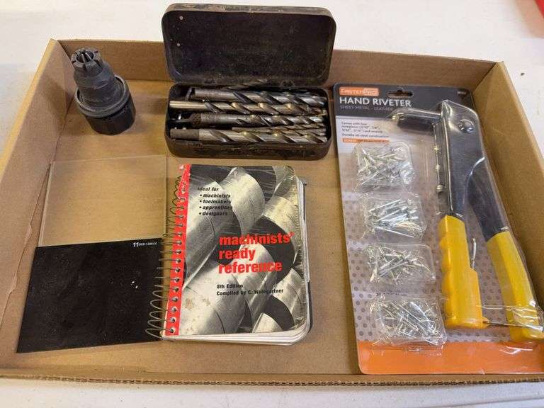 Hand Riveter, Drill Bits, and Machinist Reference Book image