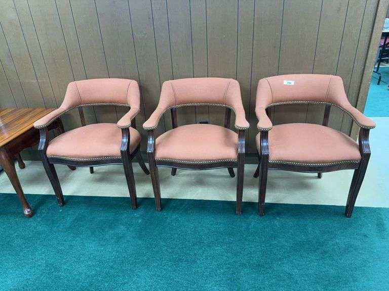Set of Three Upholstered Armchairs with Nailhead Trim image