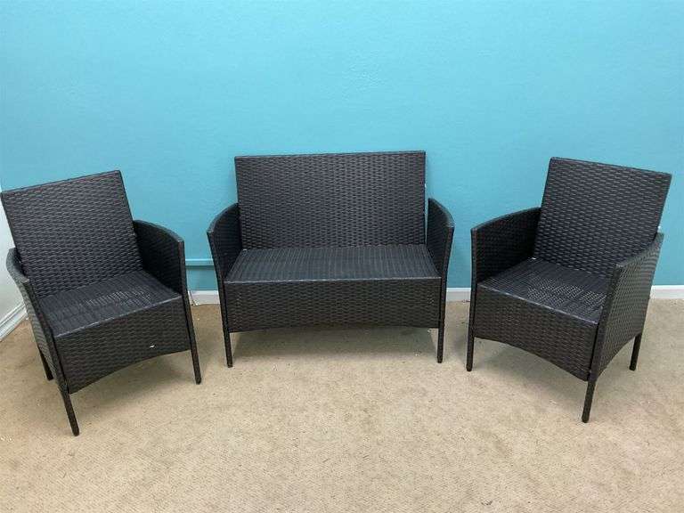 Black woven outdoor chair set image