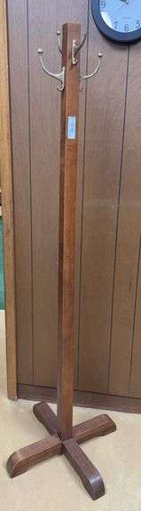 Freestanding Wooden Coat Rack with Metal Hooks image