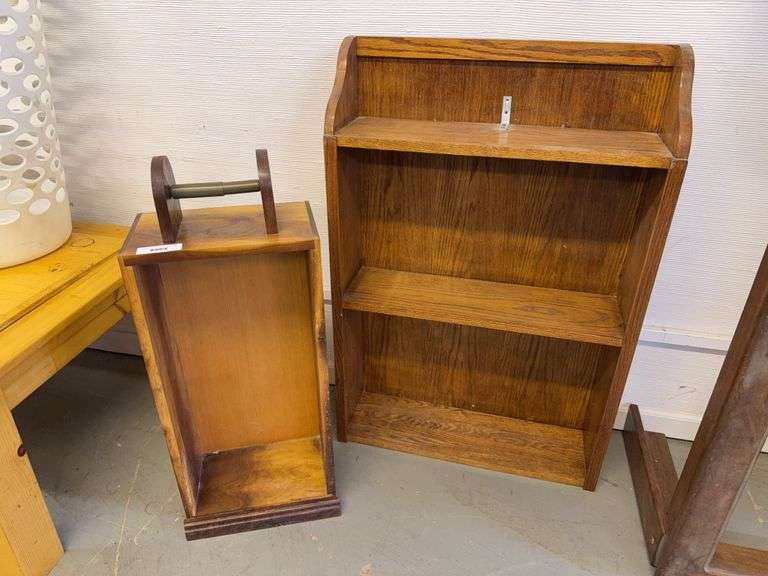 Wooden Shelf (24.5 x 8 x 36) and Magazine Rack with Toilet Paper Holder (12 x 7.5 x 31) image
