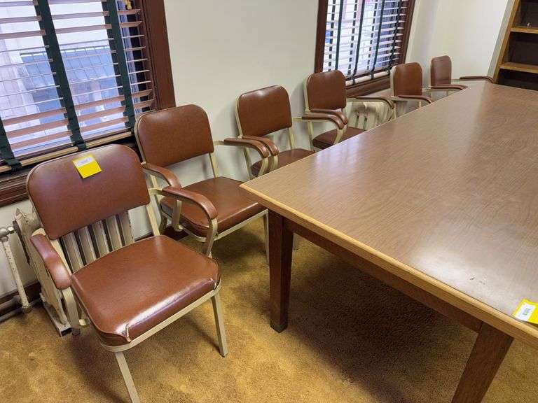 Six Brown Vinyl Arm Chairs image