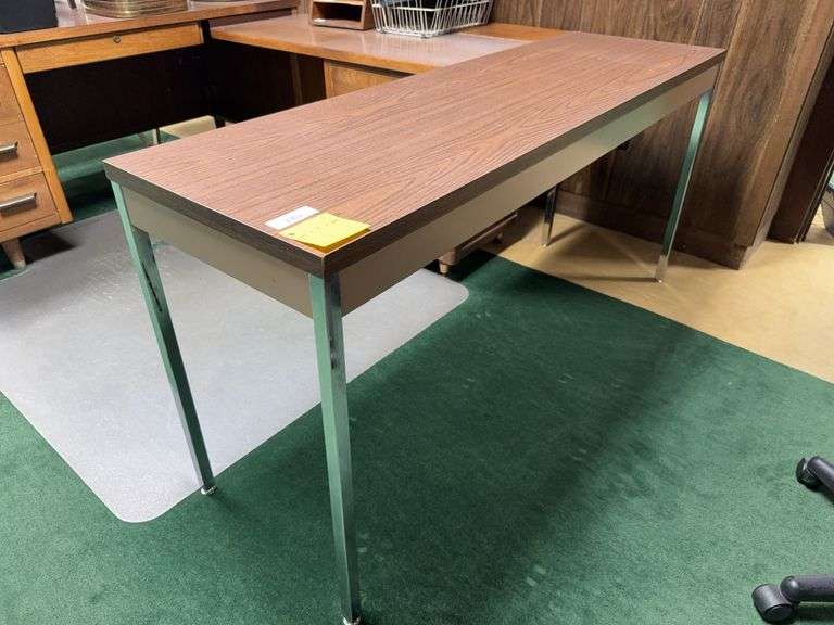 Long Brown Desk with Chrome Legs - 60" x 19" x 29" image