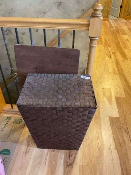 Woven Laundry Hamper and Folding Table Lot image