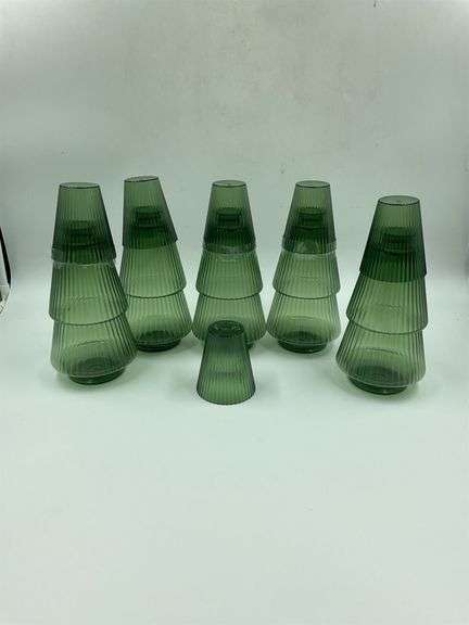 Set of 7 Green Glass Christmas Tree Shaped Stacking Cups image
