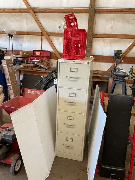 Four Drawer Filing Cabinet with Red Crates image