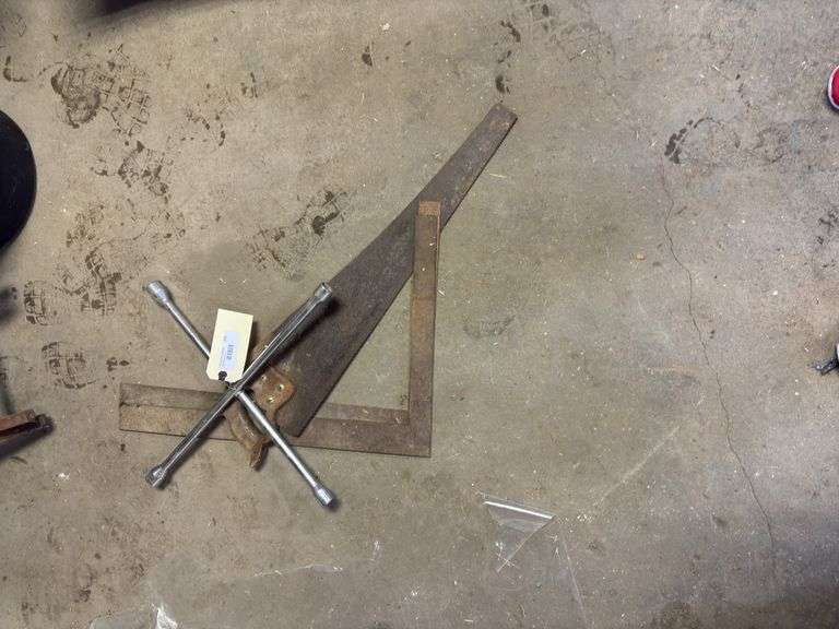 Hand Saw, Square and Lug Wrench image