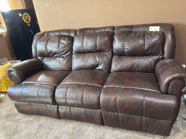 Brown Leather Reclining Sofa, 86" x 41" x 40" image