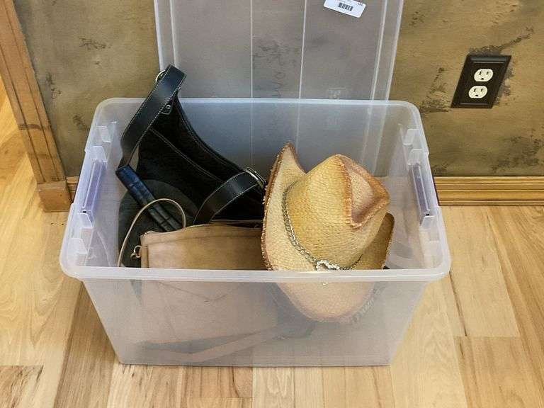 Box Lot of Assorted Hats and Purses image
