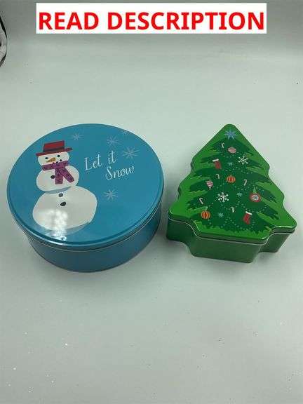 Holiday Themed Decorative Tins - Snowman and Christmas Tree image