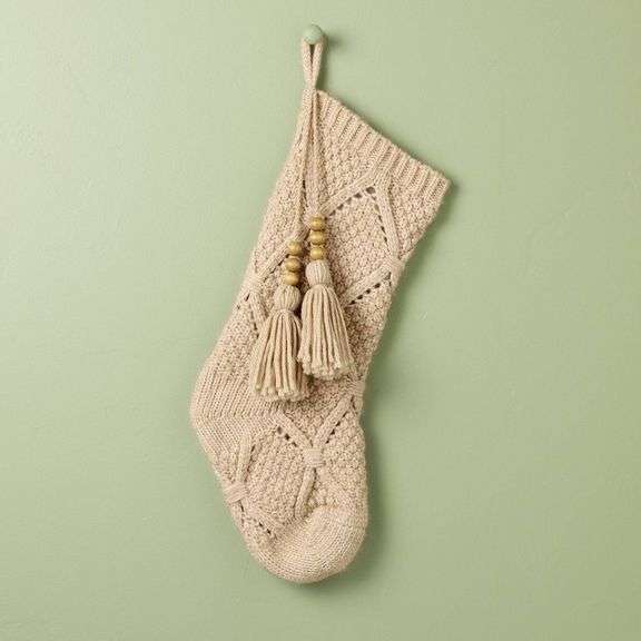 Set of Two Knit Christmas Stockings with Tassels image