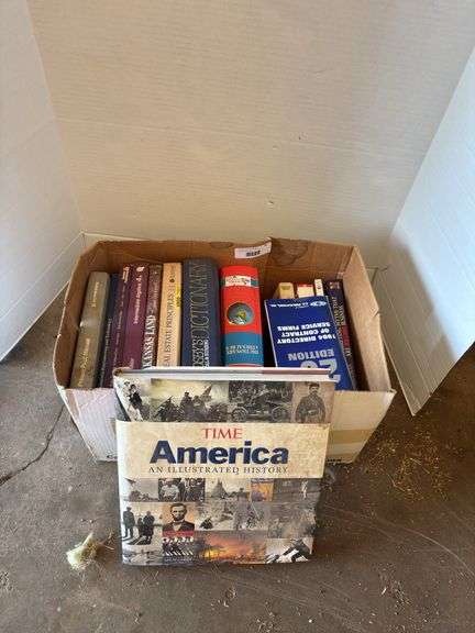 Box Lot of Assorted Books including Time America, Dictionaries, and Other Titles image