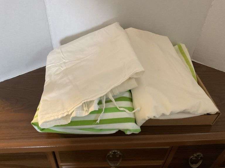 White and Green Striped Fabric Lot image