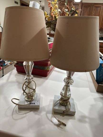 Pair of Crystal Table Lamps with Marble Base