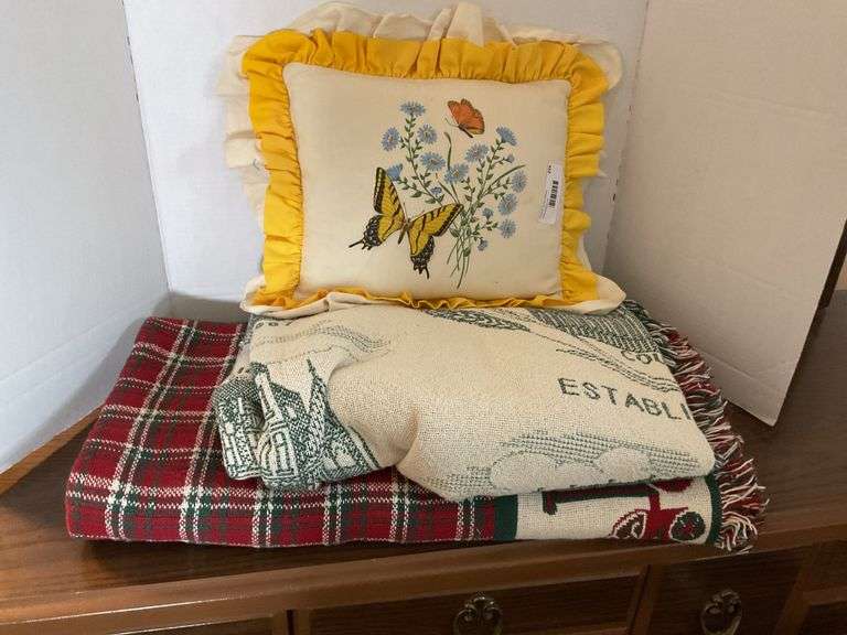 Assorted Throws and Embroidered Pillow image