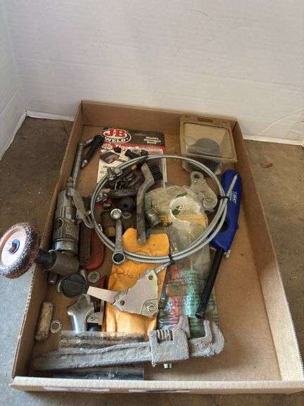 Box of Mixed Tools and Supplies - Automotive, Plumbing, and More! image