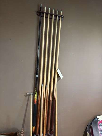 Billiards Cue Rack with Cues and Balls image