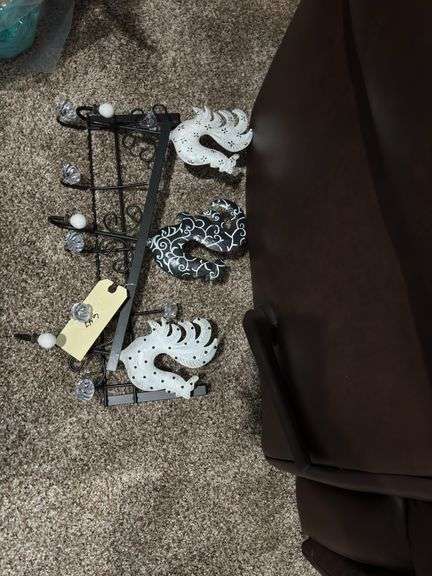 Whimsical Metal Towel or Jewelry Rack with Rooster Accents image