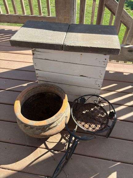 Garden Decor - Planter, Plant Stand, and Small Bench image