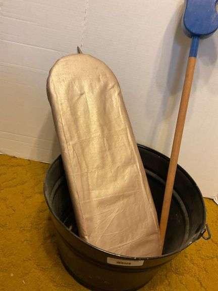 Vintage Toy Lot: Hobby Horse, Ironing Board, and Metal Bucket image