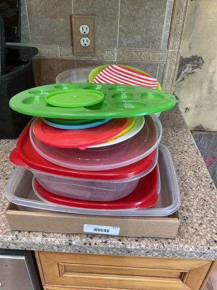 Stack of Plastic Kitchenware, Plates and Containers image