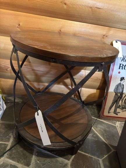 Round Wood Top Table with Metal Base, 20" diam x 23" tall image