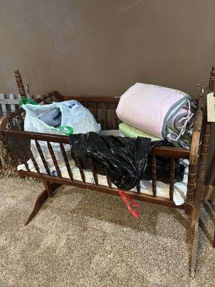 Wooden Cradle with Bedding image