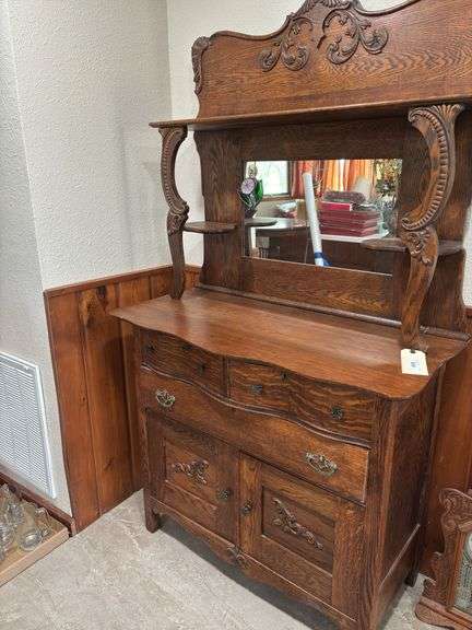 Ornate Wood Buffet with Mirror