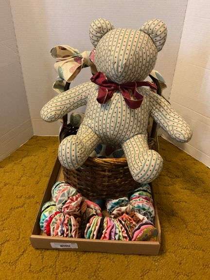Handmade Stuffed Bear with Basket and Hair Accessories image