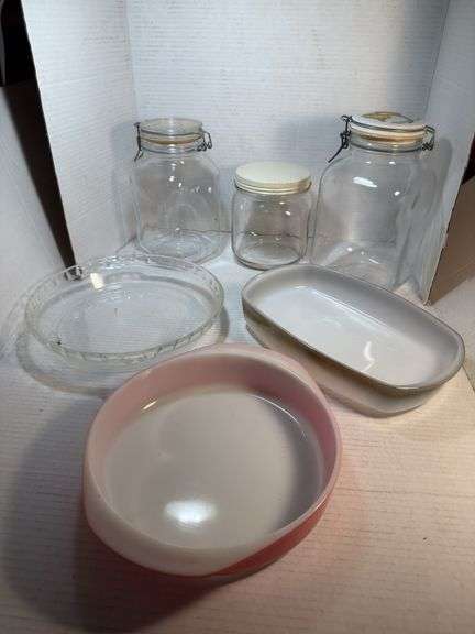 Mixed Lot of Jars, Glassware, and Dishes image