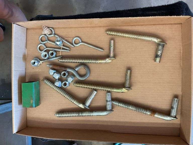 Mixed Lot of Hardware: Assorted Bolts, Nuts, Eye Hooks, and Metal Pieces image