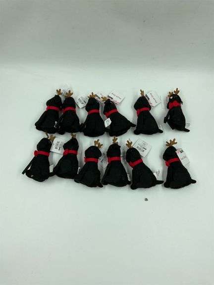 Lot of 12 Plush Dog Christmas Ornaments with Antlers image