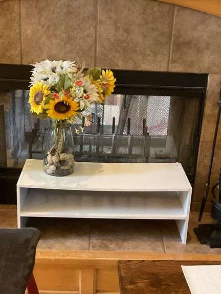 White Wood Shelf with Flowers image