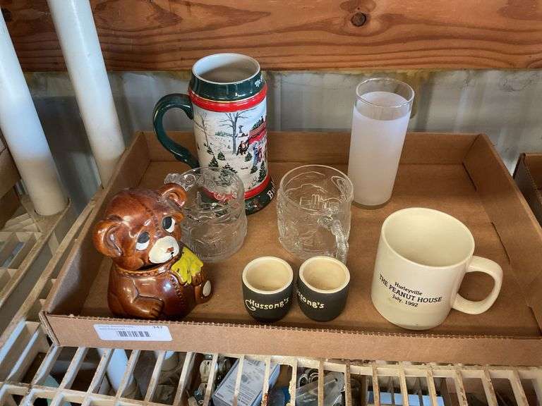 Mixed Lot of Collectible Mugs, Shot Glasses, and a Teddy Bear Cookie Jar image