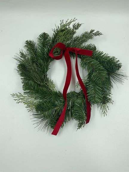 Evergreen Christmas Wreath with Red Ribbon image
