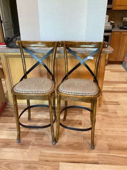 Pair of Wood & Metal Back Stools image