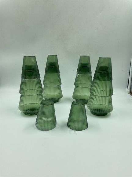 Set of 6 Decorative Green Glass Tree Shaped Figurines image