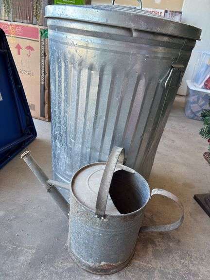 Galvanized Metal Trash Can and Watering Can image