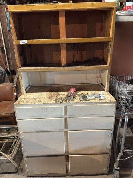 Wooden Storage Cabinet with Drawers and Shelves image