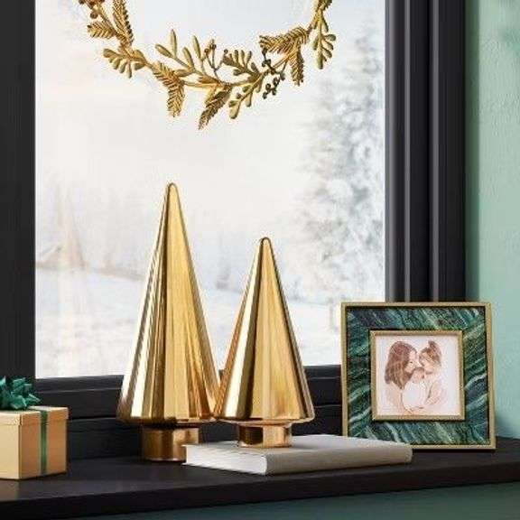 Set of Two Decorative Gold-Colored Cone Trees image